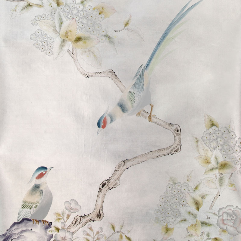 Обои ручная роспись Japanese Garden Special Colourway on Ocean Silver gilded silk Обои ручная роспись Japanese Garden Special Colourway on Ocean Silver gilded silk в Барнауле | Loft Concept