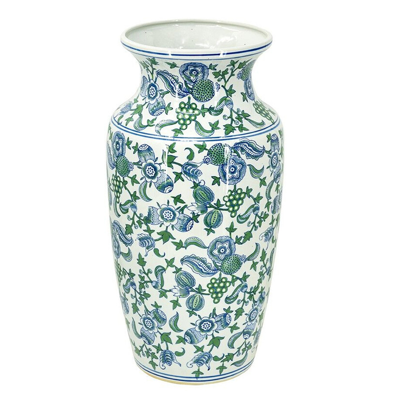 Ваза с зелено-голубым цветочным узором на белом фоне 61 см Blue & White Ornament Белый Синий Зеленый Ваза с зелено-голубым цветочным узором на белом фоне 61 см Blue & White Ornament Белый Синий Зеленый в Барнауле | Loft Concept