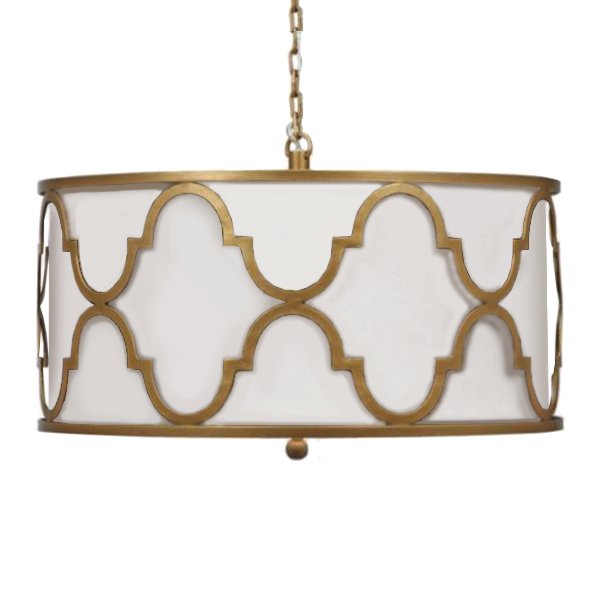 Люстра White Shade Gold Quatrefoil Overlay Drum Pendant  в Барнауле | Loft Concept 