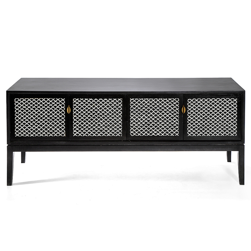 Буфет в гостиную с инкрустацией Bone Inlay sideboard - 4 doors Черный Белый в Барнауле | Loft Concept 