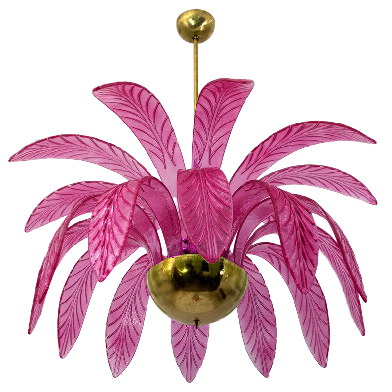 Люстра Modern Chandelier Palm Pink Стеклянные Листья Пальмы  Золотой Лиловый в Барнауле | Loft Concept 