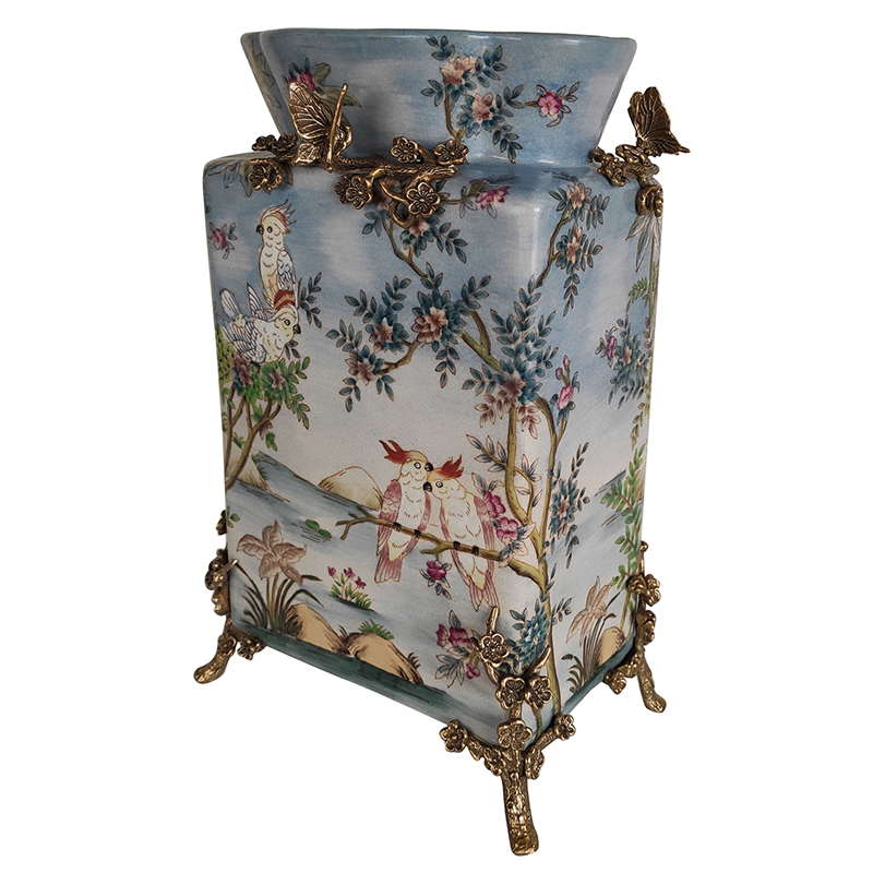 Ваза Blue Rectangular Vase Parrots Бронза Мульти Голубой Ваза Blue Rectangular Vase Parrots Бронза Мульти Голубой в Барнауле | Loft Concept