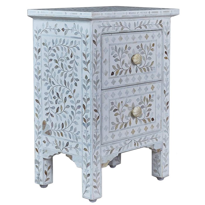 Тумба инкрустация перламутром Inlaid Bone White c 2 ящиками Белый Голубой пастельный Тумба инкрустация перламутром Inlaid Bone White c 2 ящиками Белый Голубой пастельный в Барнауле | Loft Concept