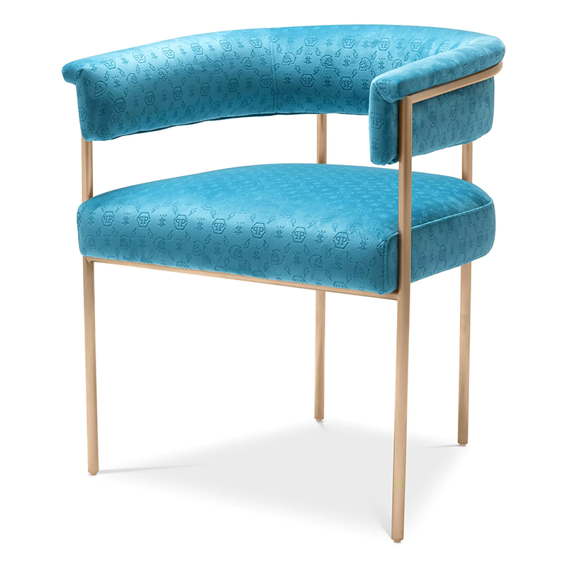 Стул Philipp Plein Dining Chair Monogram Голубой Голубой Золотой Стул Philipp Plein Dining Chair Monogram Голубой Голубой Золотой в Барнауле | Loft Concept