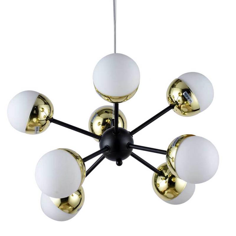 Люстра Sputnik White and Gold Globe Chandelier 8 Черный Золотой Белый в Барнауле | Loft Concept 