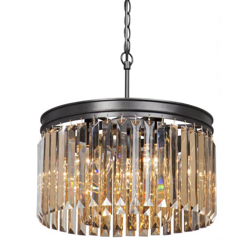 Люстра RH Rhys Amber GLASSS Prism Round Chandelier Янтарное стекло 40 Черный матовый в Барнауле | Loft Concept 