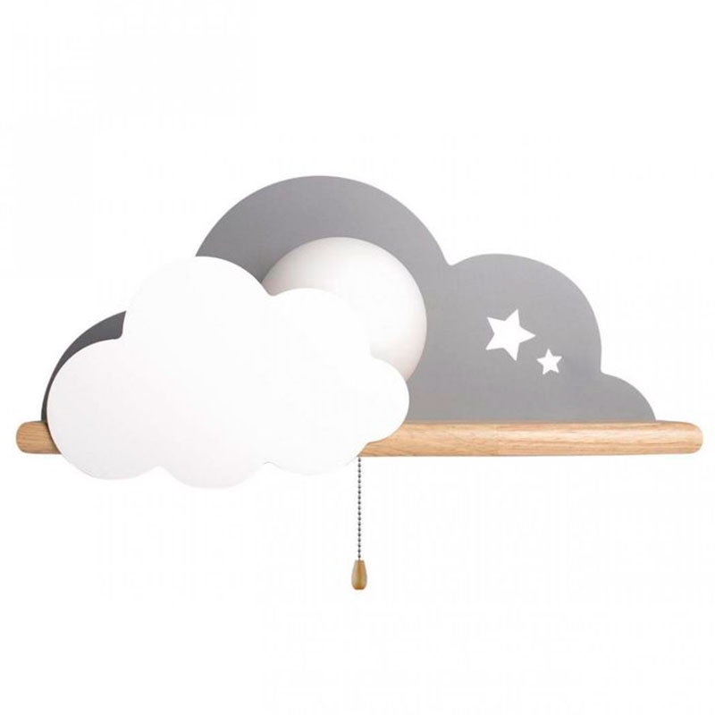 Бра с деревянной полкой серое Облако Wall Lamp Grey Cloud Серый Древесина Бра с деревянной полкой серое Облако Wall Lamp Grey Cloud Серый Древесина в Барнауле | Loft Concept