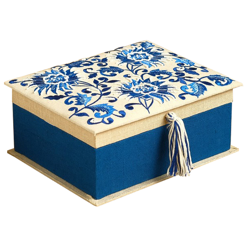 Шкатулка с вышивкой Blue Flowers Beads Embroidery Box Бежевый Синий Голубой Шкатулка с вышивкой Blue Flowers Beads Embroidery Box Бежевый Синий Голубой в Барнауле | Loft Concept