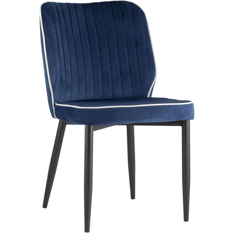Стул Lawrence Chair Синий Велюр Белый кант Синий Белый Черный Стул Lawrence Chair Синий Велюр Белый кант Синий Белый Черный в Барнауле | Loft Concept