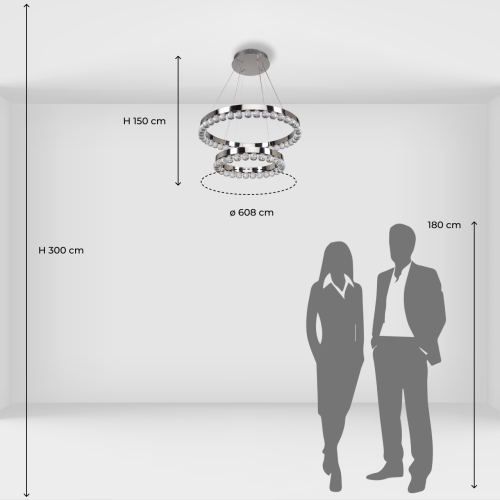 Люстра с двумя кольцами цвета хром и прозрачными хрустальными шарами по периметру Sacramento Transparent Balls Chandelier в Барнауле