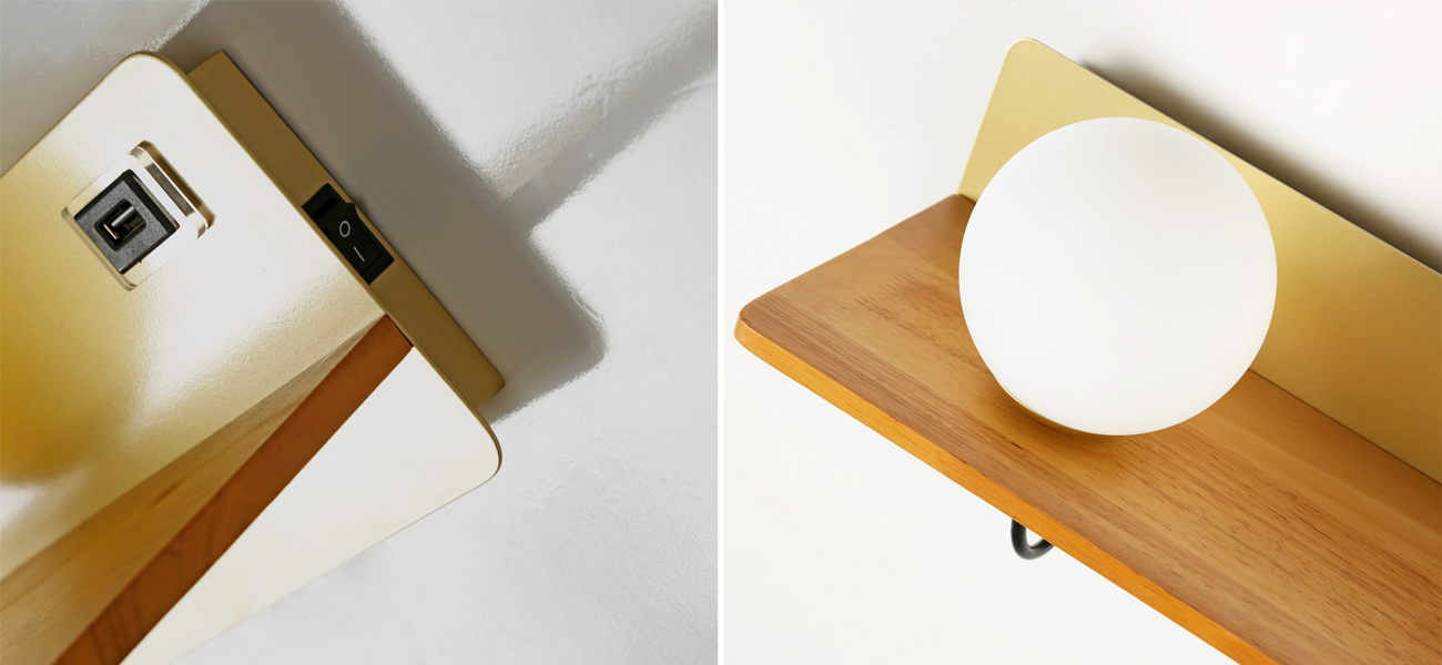 Бра с полкой Gold GAVIN WOOD USB - фото №1