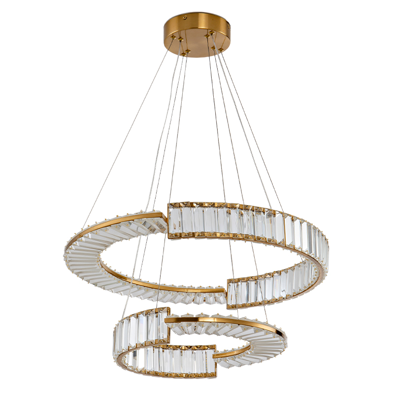 Светодиодная двухъярусная кольцевая люстра из хрусталя и стали и с пультом для регулировки света Maude Crystal Light Латунь Прозрачный в Барнауле | Loft Concept 
