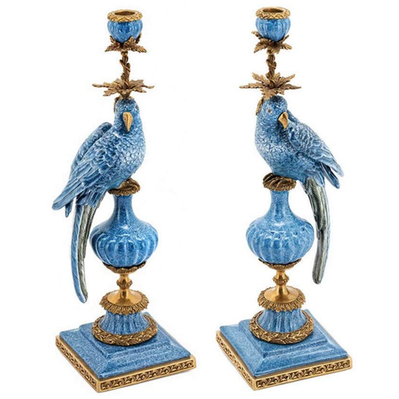 Подсвечник Abhika Candlen Parrot Atlantide  Белый Синий Бронза в Барнауле | Loft Concept 