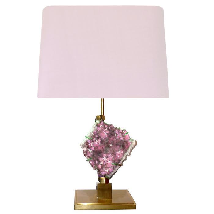 Настольная лампа Bronze and Pink Amethyst Lamp Глянцевое золото Розовый пастельный Настольная лампа Bronze and Pink Amethyst Lamp Глянцевое золото Розовый пастельный в Барнауле | Loft Concept