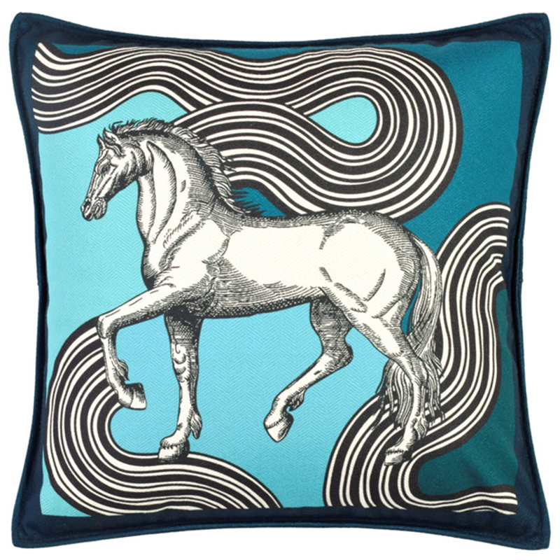 Декоративная подушка Hermes Horse 38 Бирюзовый Черно-белый Декоративная подушка Hermes Horse 38 Бирюзовый Черно-белый в Барнауле | Loft Concept