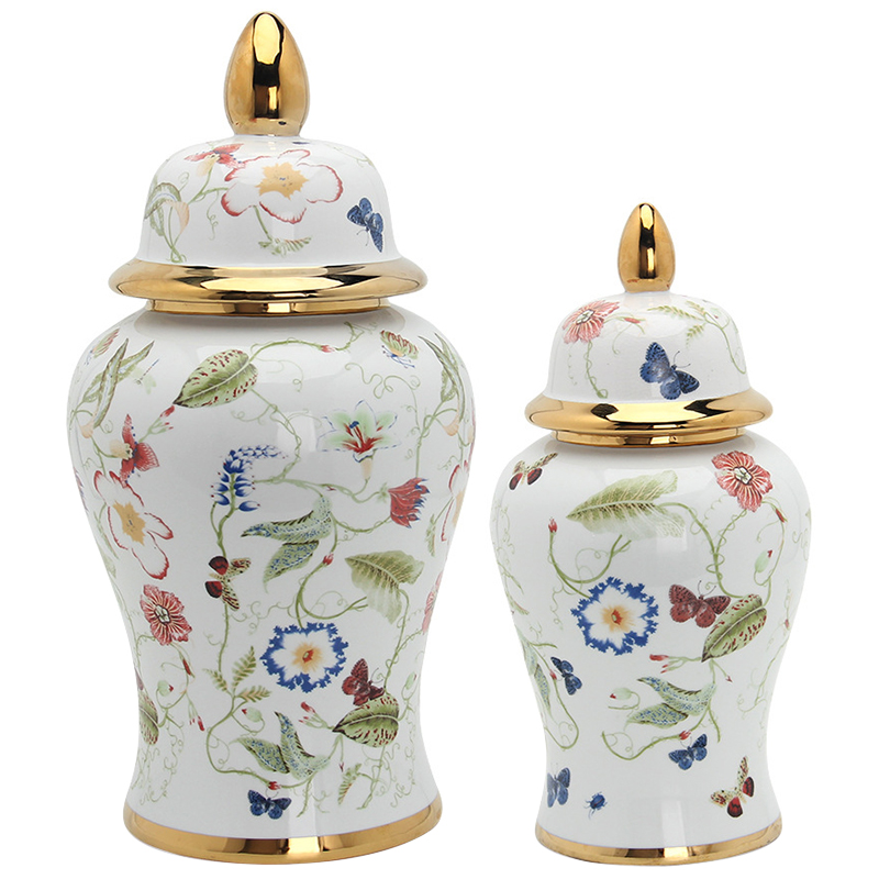 Ваза с крышкой Ceramic Beautiful Garden Vase Белый Золотой Мульти Ваза с крышкой Ceramic Beautiful Garden Vase Белый Золотой Мульти в Барнауле | Loft Concept