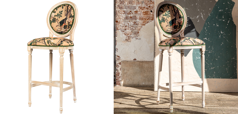 Барный стул Beige and Green Chinoiserie Bar Stool Барный стул Beige and Green Chinoiserie Bar Stool - Loft-Concept в Барнауле