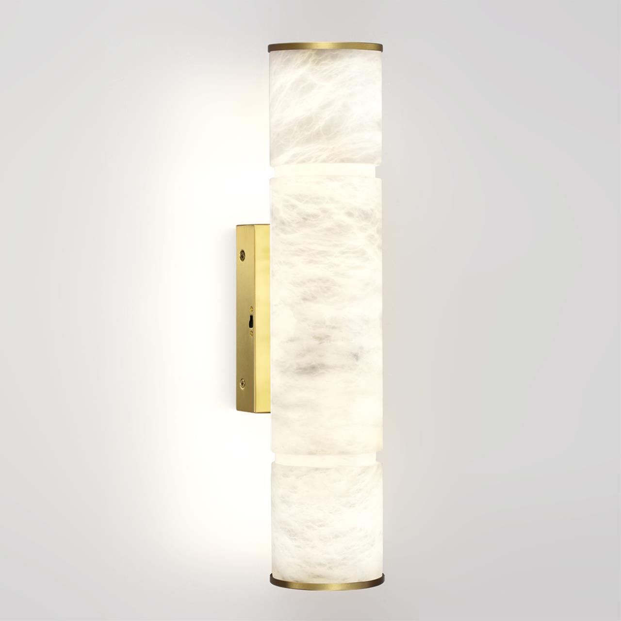 Бра с цилиндрическим плафоном из белого алебастра на прямоугольном основании Латунь Cryptocrystalline Stone в Барнауле