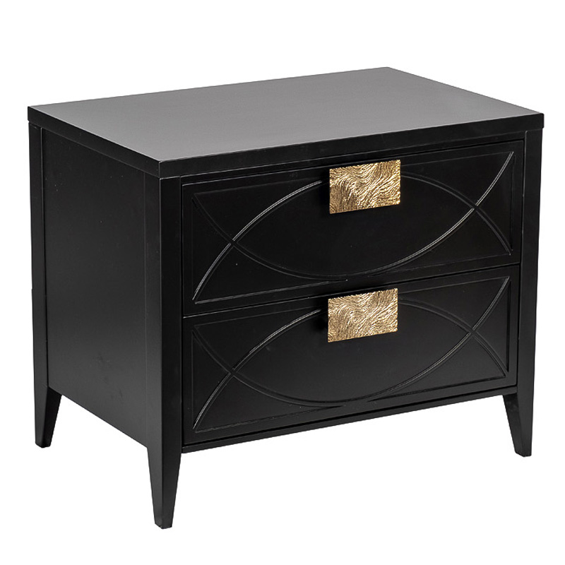 Тумба с 2-мя ящиками Amelie Black Nightstand Черная Черный Золотой Тумба с 2-мя ящиками Amelie Black Nightstand Черная Черный Золотой в Барнауле | Loft Concept