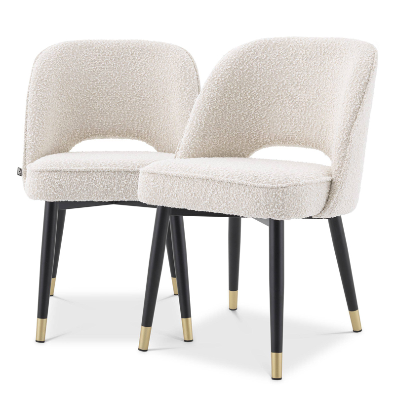 Комплект из двух стульев Eichholtz Dining Chair Cliff set of 2 Boucle cream Кремовый Черный Латунь Комплект из двух стульев Eichholtz Dining Chair Cliff set of 2 Boucle cream Кремовый Черный Латунь в Барнауле | Loft Concept