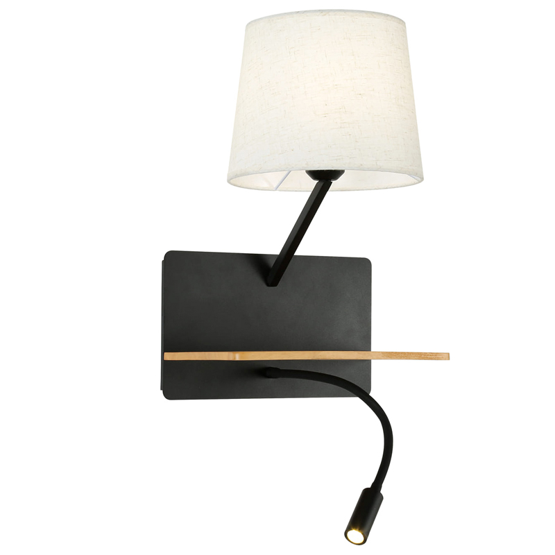 Бра с абажуром и гибким спотом Trumpet Wall Black USB Белый Коричневый Черный Бра с абажуром и гибким спотом Trumpet Wall Black USB Белый Коричневый Черный в Барнауле | Loft Concept