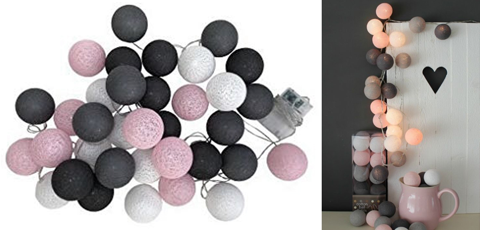 Гирлянда хлопковые фонарики Сotton Ball Pink-Grey - Loft-Concept в Барнауле