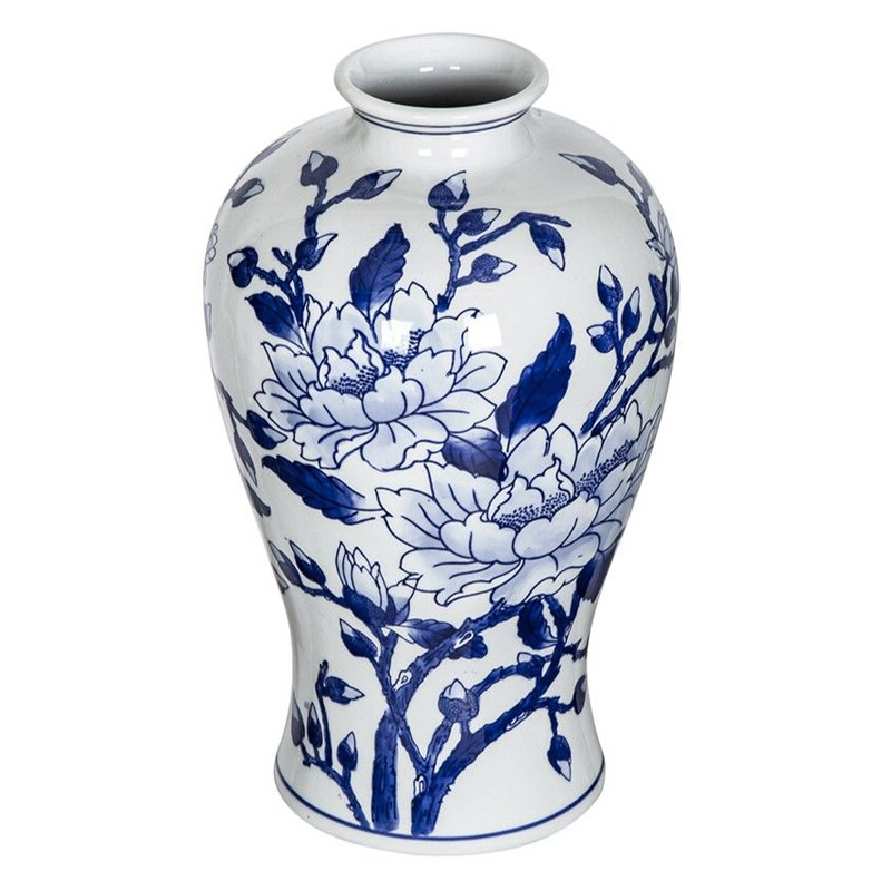 Ваза с бело-синей росписью и изображением цветов Blue & White Ornament Белый Синий Ваза с бело-синей росписью и изображением цветов Blue & White Ornament Белый Синий в Барнауле | Loft Concept