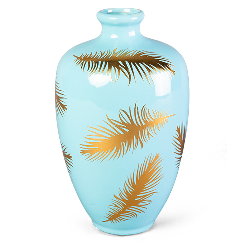 Ваза Gold feathers on blue Vase 25 Голубой Глянцевое золото Ваза Gold feathers on blue Vase 25 Голубой Глянцевое золото в Барнауле | Loft Concept