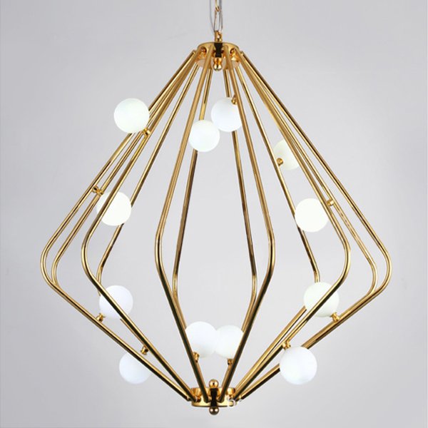 Люстра Cage with white balls Chandelier Золотой Прозрачный белый Люстра Cage with white balls Chandelier Золотой Прозрачный белый в Барнауле | Loft Concept