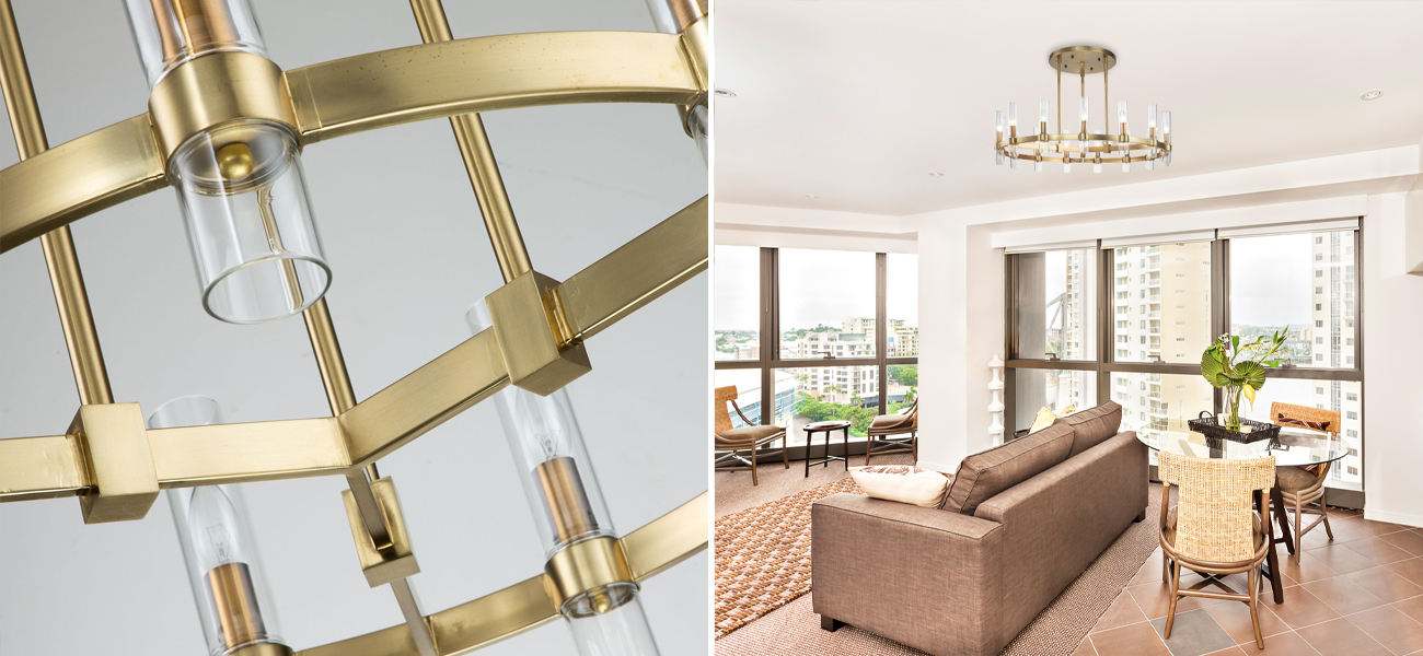 Люстра цвета матового золота с прозрачными плафонами Giostra D100 см - фото №1