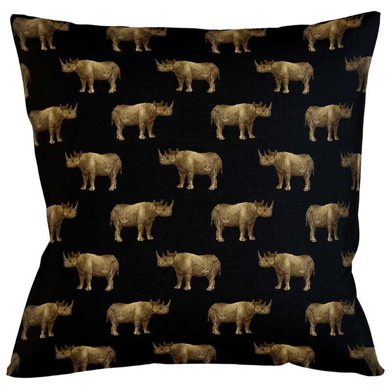 Декоративная подушка с узором из носорогов Home Safari Black Черный Коричневый Декоративная подушка с узором из носорогов Home Safari Black Черный Коричневый в Барнауле | Loft Concept