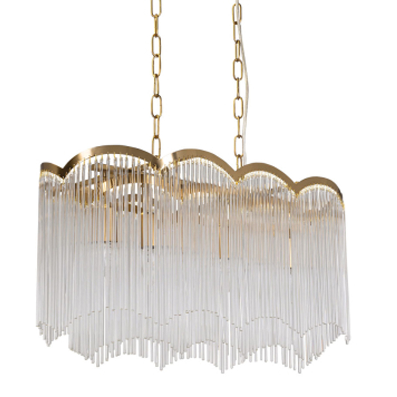 Люстра прямоугольная на цепях с прозрачными трубками и волнистым краем Nembus Золотой Прозрачный в Барнауле | Loft Concept 
