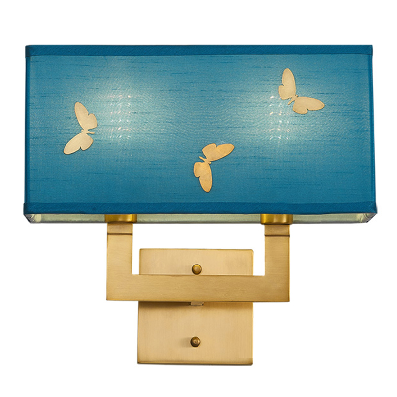 Бра с бабочками Butterflies Blue Background Wall Lamp 2 Латунь Бирюзовый в Барнауле | Loft Concept 