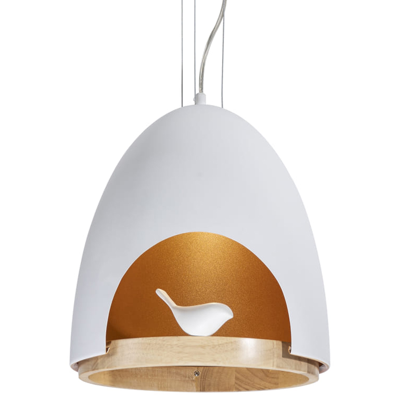 Люстра белого цвета с деревянным обручем PROVENCE BIRD Белый Золотой Бежевый Люстра белого цвета с деревянным обручем PROVENCE BIRD Белый Золотой Бежевый в Барнауле | Loft Concept