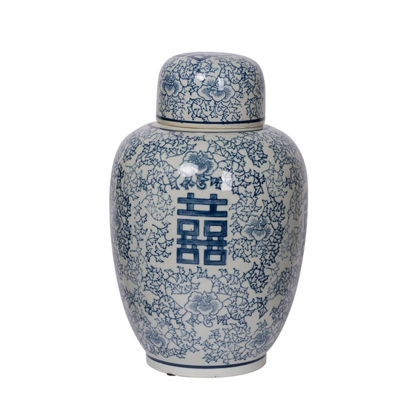 Китайская ваза c крышкой Blue & White Ornament Vase Белый Синий Китайская ваза c крышкой Blue & White Ornament Vase Белый Синий в Барнауле | Loft Concept