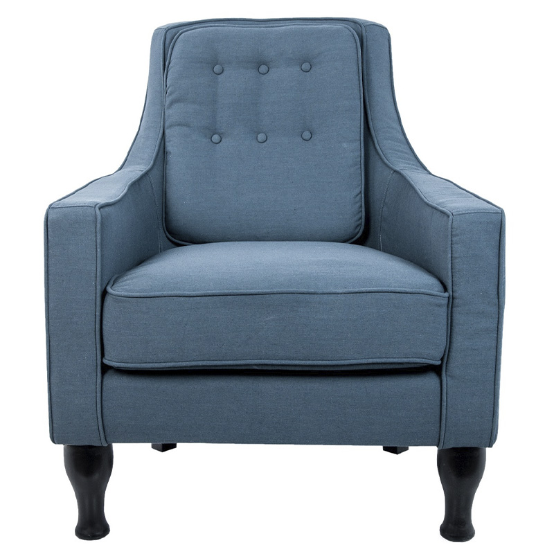 Кресло с мягкой обивкой из льна на 4-х ножках из массива березы Scarlett Armchair blue Голубой Черный Кресло с мягкой обивкой из льна на 4-х ножках из массива березы Scarlett Armchair blue Голубой Черный в Барнауле | Loft Concept