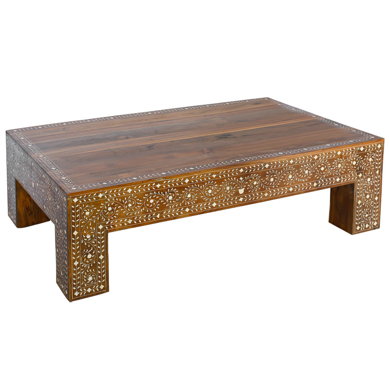 Кофейный стол Wooden Bone Inlay Coffee Table Коричневый Белый Кофейный стол Wooden Bone Inlay Coffee Table Коричневый Белый в Барнауле | Loft Concept