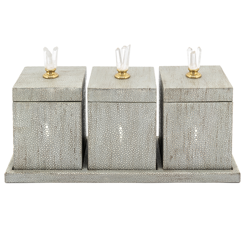 Набор шкатулок BOX KRIZIA SET3PCS Stingray Skin Светло-серый Прозрачный Латунь Набор шкатулок BOX KRIZIA SET3PCS Stingray Skin Светло-серый Прозрачный Латунь в Барнауле | Loft Concept