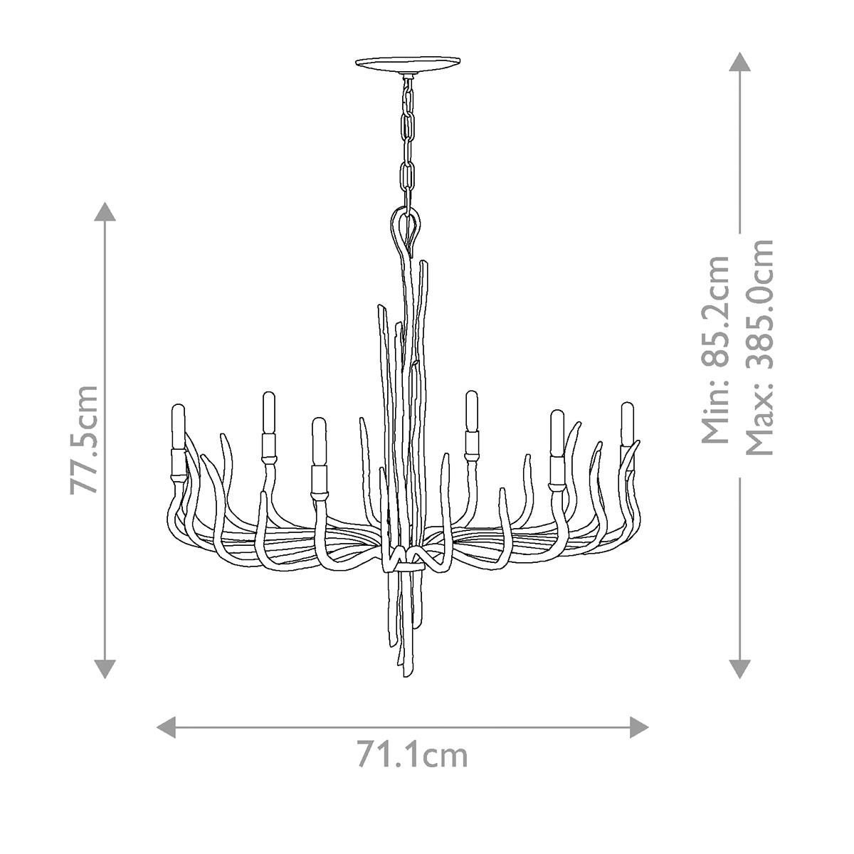 Люстра дизайнерская золотого цвета с 6-ю лампами на изогнутых рожках с текстурной поверхностью Hinkley в Барнауле
