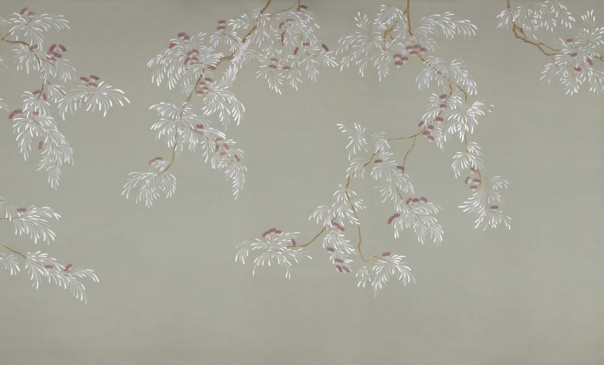 Обои ручная роспись Silk Tree Special Colourway on grey painted Xuan paper Обои ручная роспись Silk Tree Special Colourway on grey painted Xuan paper - постер Loft-Concept в Барнауле