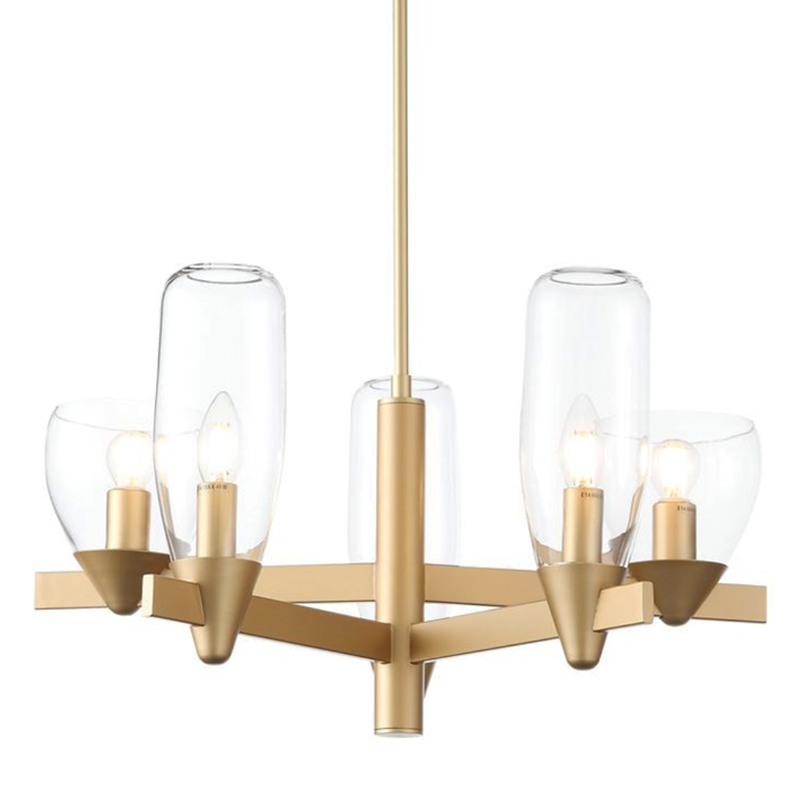 Люстра Houston 5 lamps матовое золото Прозрачное Стекло Люстра Houston 5 lamps матовое золото Прозрачное Стекло в Барнауле | Loft Concept