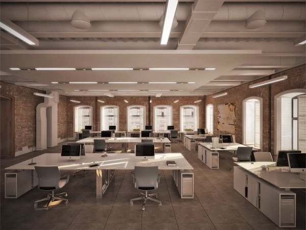 Лофт по-русски, белые беленые стены, Imac в офисе, кирпич, офис