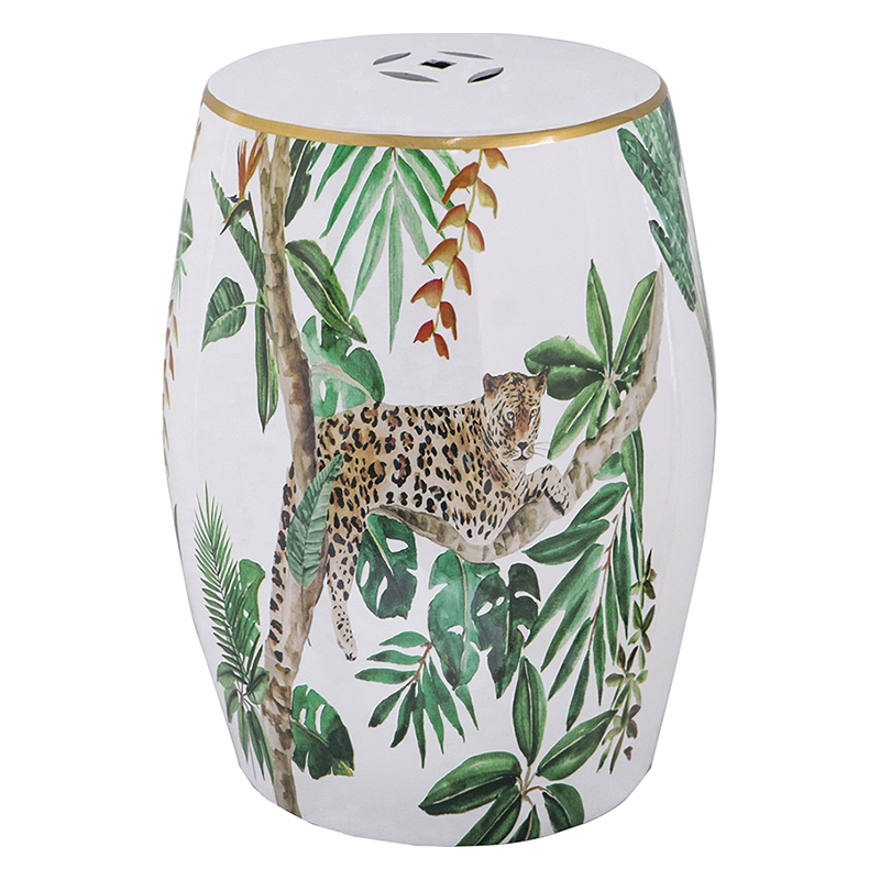 Керамический табурет Tropical Leopard Белый Зеленый Золотой Коричневый Керамический табурет Tropical Leopard Белый Зеленый Золотой Коричневый в Барнауле | Loft Concept