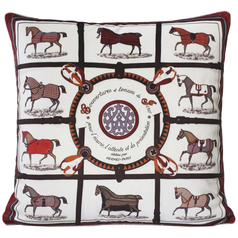 Декоративная подушка Hermes Horse 73 Белый Коричневый Декоративная подушка Hermes Horse 73 Белый Коричневый в Барнауле | Loft Concept