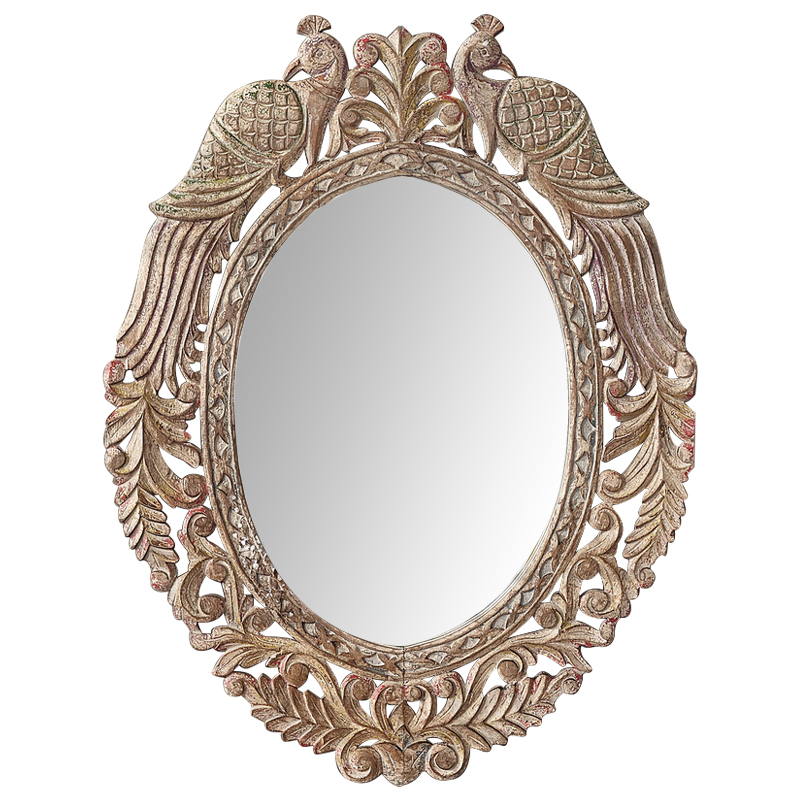 Зеркало в резной раме Viaan Grey Mango Carved Mirror Бежево-серый Коричневый винтаж Зеркало в резной раме Viaan Grey Mango Carved Mirror Бежево-серый Коричневый винтаж в Барнауле | Loft Concept