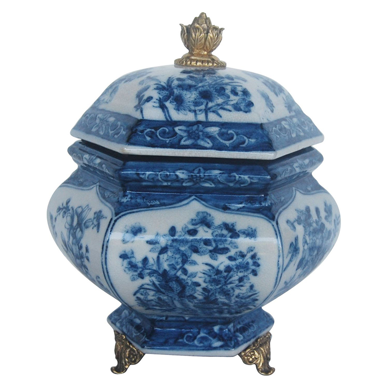 Шкатулка с крышкой с орнаментом Blue Ornament Синий Белый Шкатулка с крышкой с орнаментом Blue Ornament Синий Белый в Барнауле | Loft Concept