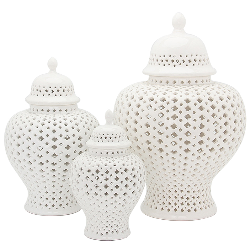 Ваза с крышкой White Ceramic Carving Vase Белый в Барнауле | Loft Concept 