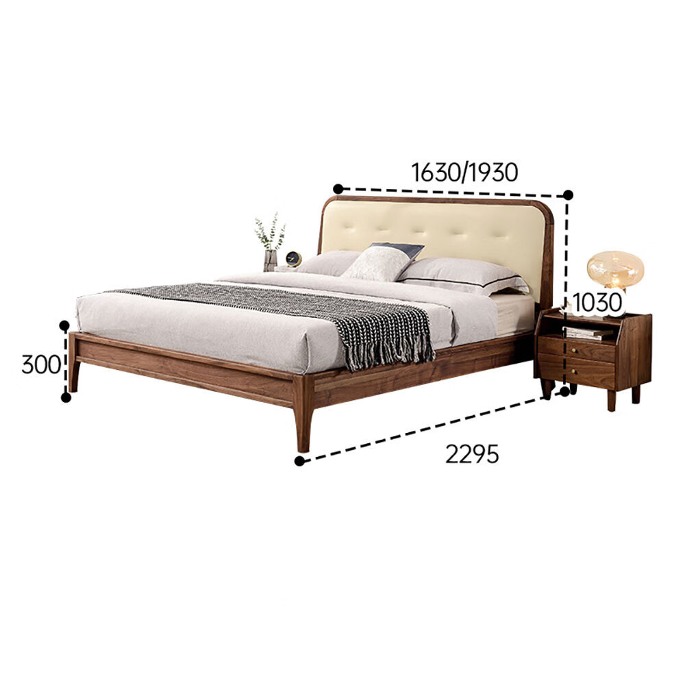 Кровать двуспальная с каркасом из дерева и мягким изголовьем Moon Walnut Bed в Барнауле