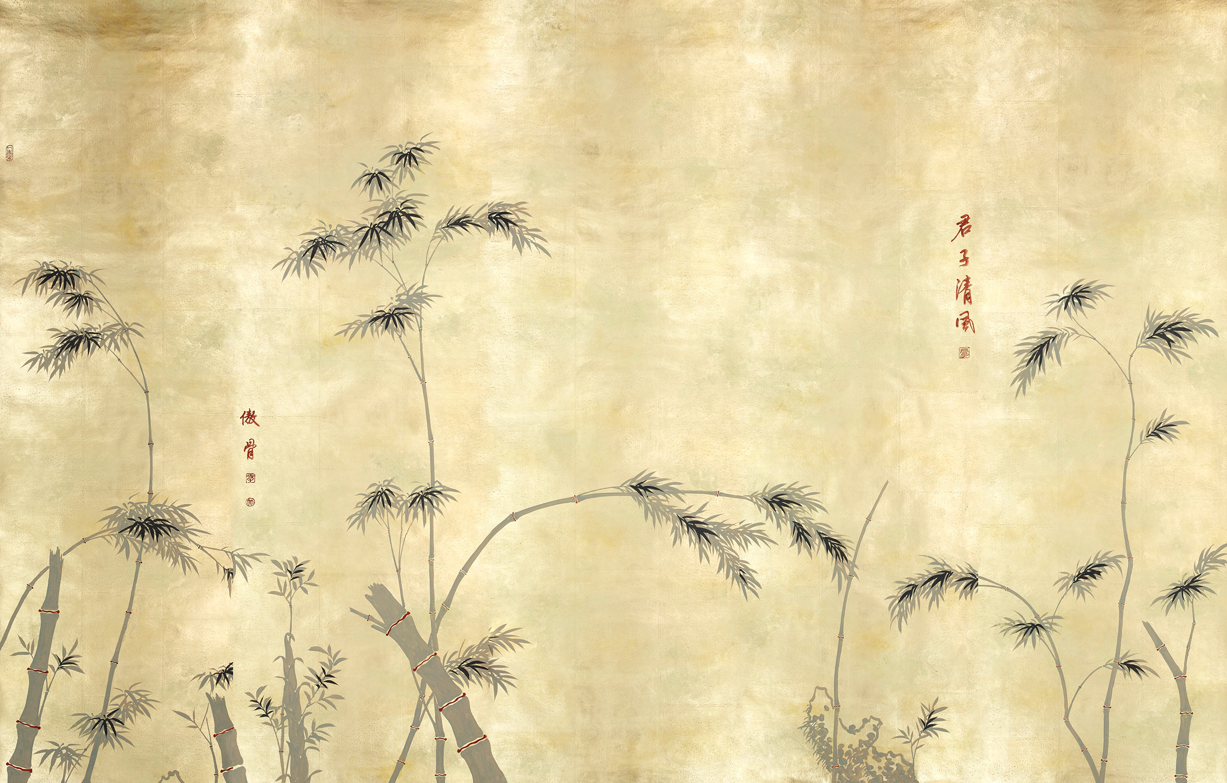 Обои ручная роспись Bamboo Dark Lacquer on Deep Rich Gold gilded tea paper Обои ручная роспись Bamboo Dark Lacquer on Deep Rich Gold gilded tea paper - постер Loft-Concept в Барнауле