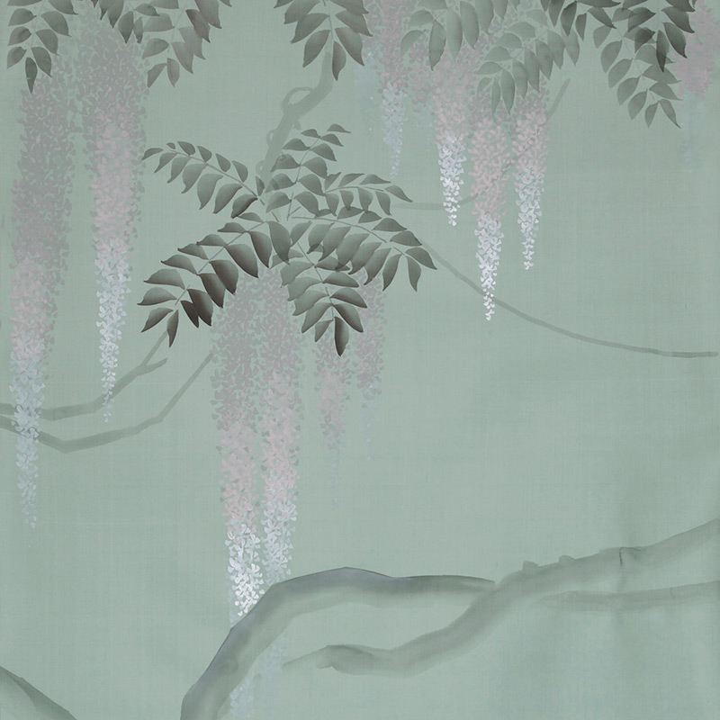 Обои в Японском стиле Wisteria Special Colourway on Blue Grey dyed silk Обои в Японском стиле Wisteria Special Colourway on Blue Grey dyed silk в Барнауле | Loft Concept